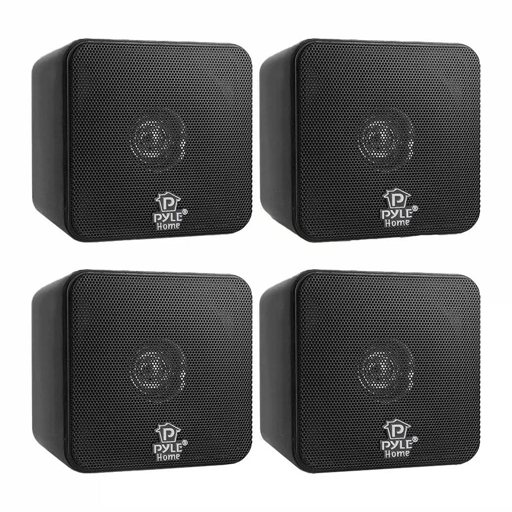 Pyle PCB4BK 4 inch 200W Mini Cube Bookshelf Stereo Speakers, Black (4 Speakers) 81866057