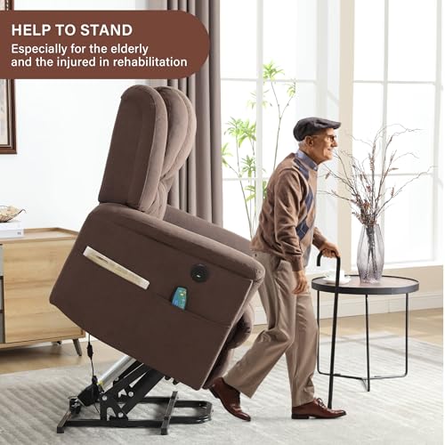 Power Lift Chair with Heat and Massage, Electric Wooden Frame Power Recliner Chair for Elderly with Side Pocket, USB Charge Port, Easy to Assemble