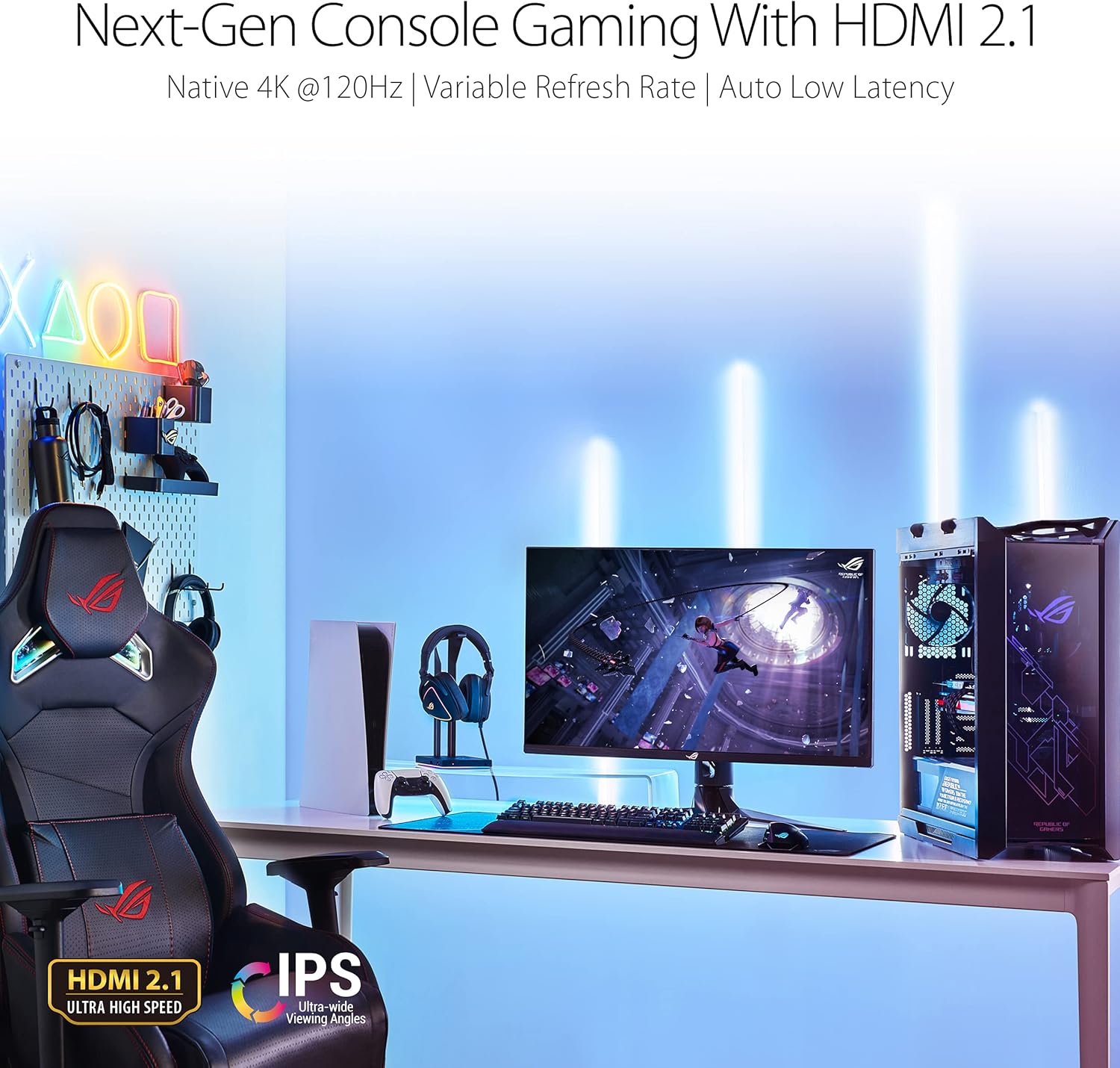 ASUS ROG Swift PG32UQ 32” 4K HDR 144Hz DSC HDMI 2.1 Gaming Monitor, UHD (3840 x 2160), IPS, 1ms, G-SYNC Compatible, Extreme Low Motion Blur Sync, Eye Care, DisplayPort, USB, DisplayHDR 600