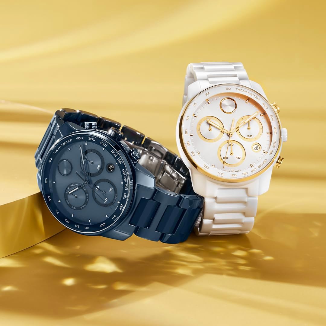 Movado Bold Verso Men's Sport Watch - Swiss Quartz Chronograph Movement, Ceramic Link Bracelet - 5 ATM Water Resistance - Luxury Fashion Timepiece for Him - 44mm