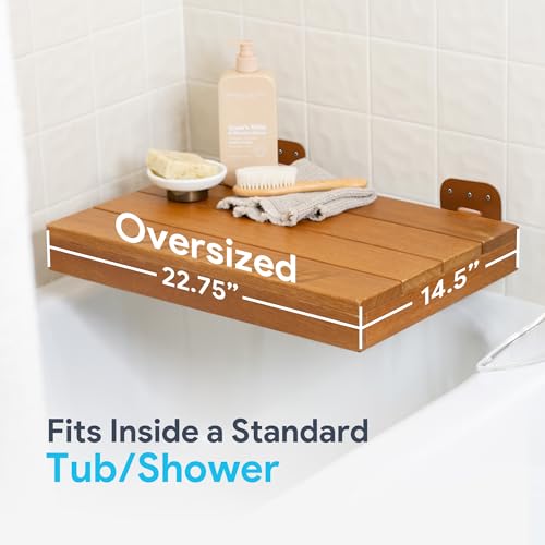 Wool & Ray Folding Shower Seat | Shower Seat for Inside Shower | Sturdy Teak Shower Bench | High End Teak Bench | Foldable Shower Chair | Teak Shower Benches for Inside Shower