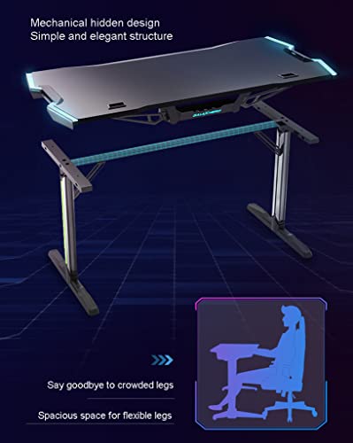 Best Gaming Desk with LED Lights,Gaming PC Desk,Large Gaming desks,PC Laptop Gamer Table Workstation with Cup Holder,Headphone Hook,Black