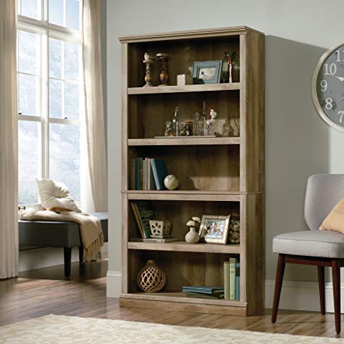 Sauder 5 Tier Book Shelf Wooden Bookcase Multipurpose Bookshelf for Home Office, Living Room, in Chalked Chestnut