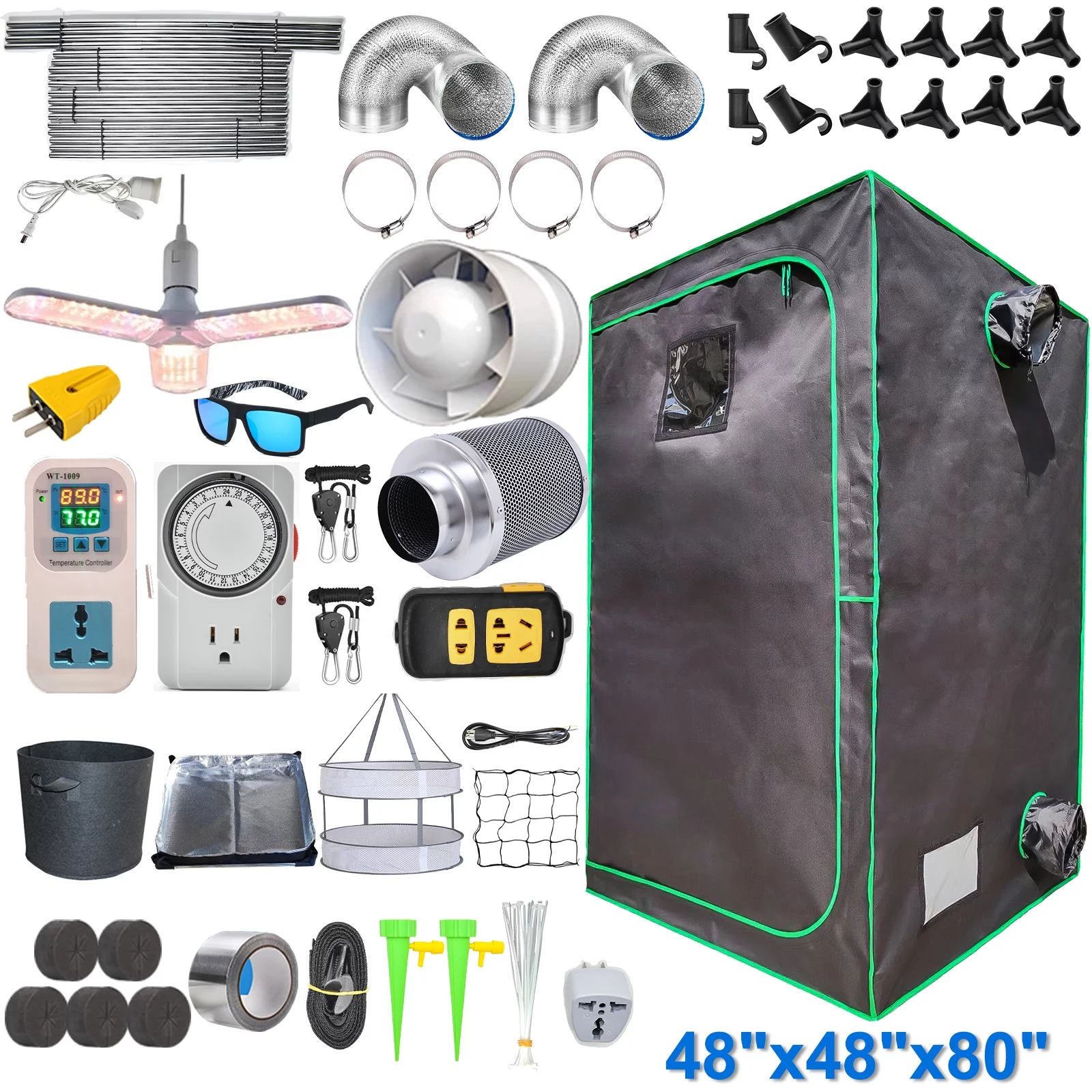 iMeshbean Upgraded 48"x48"x80" Complete Grow Tent Kit w/LED Full Spectrum Grow Light+Ventilation Inline Fan+Carbon Filter+Timer+Thermostat