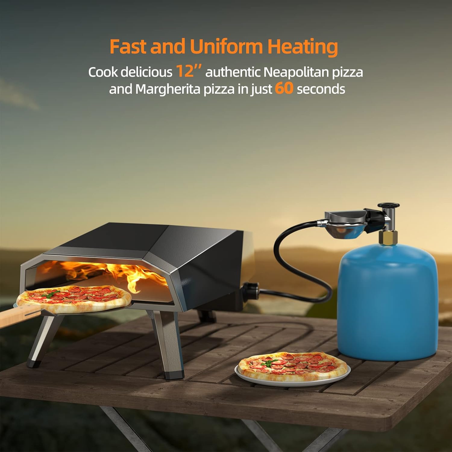 Gas Pizza Oven Portable Outdoor Pizza Oven for 12'' Pizza, Stainless Steel Pizza Maker Set for Outside Backyard Camping Cooking