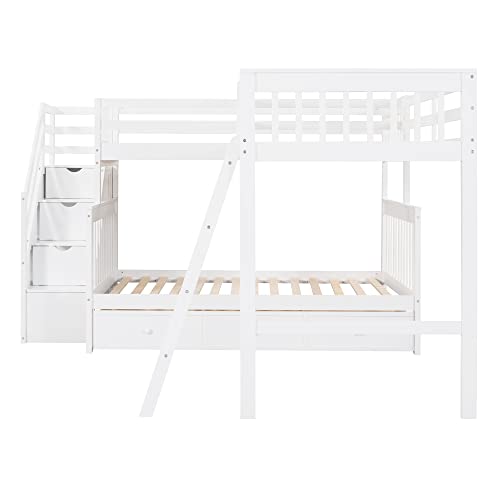 Twin over Full Triple Bunk Bed with Drawers and Stairway, L-Shaped Bunk Bed and Loft Bed Combo with Storage Compartment for 3, Ideal for Extended Family or Dorm (Espresso)
