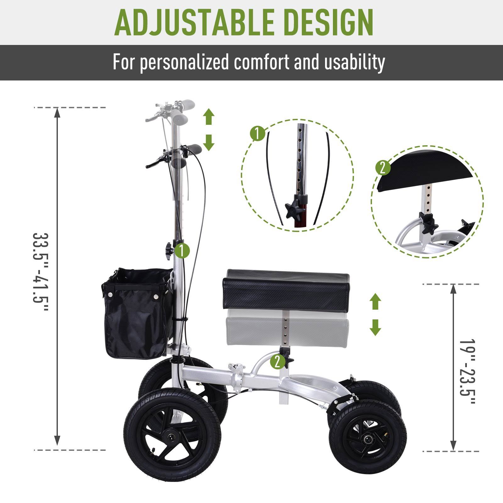 HomCom Knee Scooter with Basket Storage - Walker Mobility During Medical Rehabilitation u0026 Injury - Folding for Transport - S