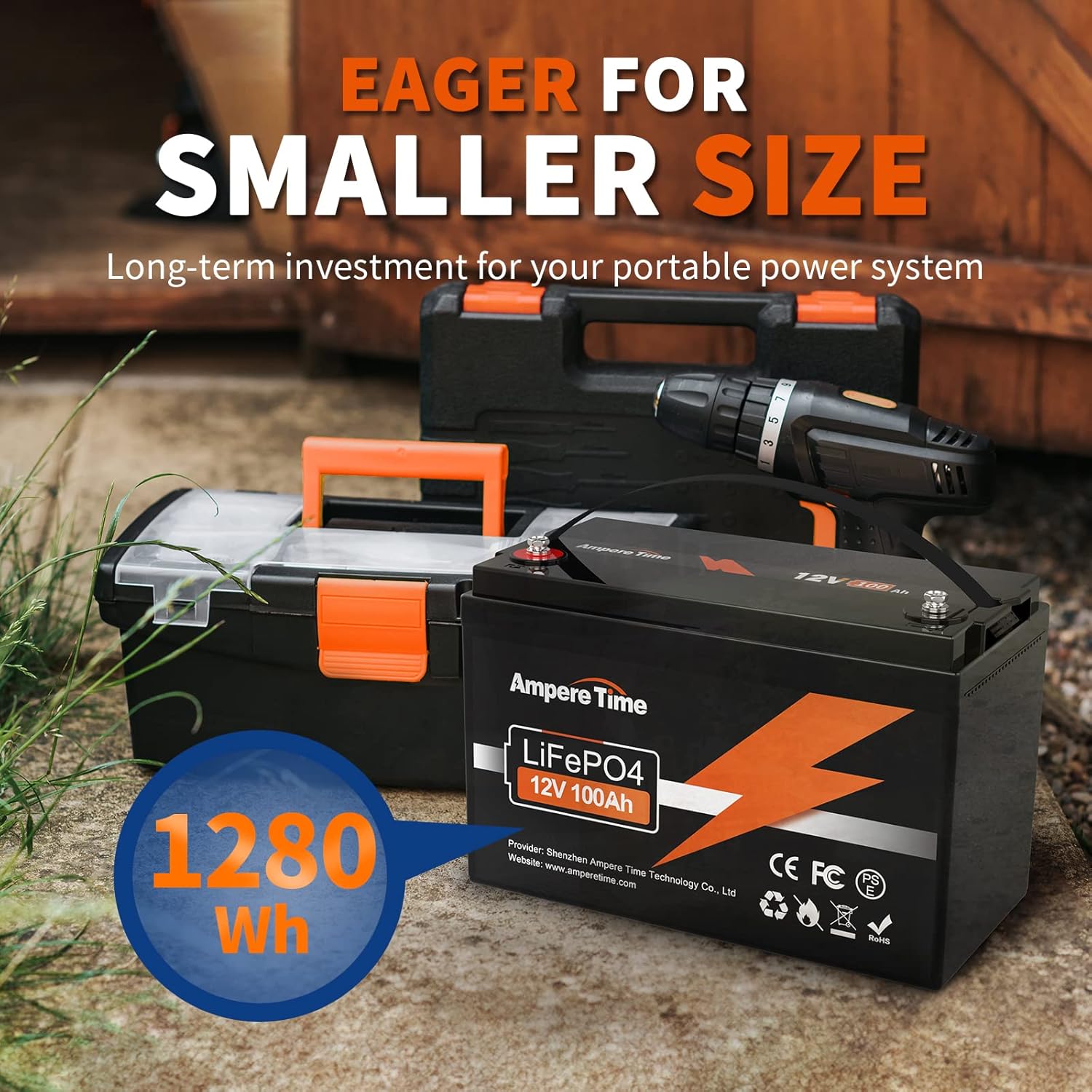 Ampere Time 12V 200Ah LiFePO4 Battery with 14.6V 20A Dedicated Lithium Battery Charger; Built-in 200A BMS, 4000+ Cycles, Perfect for RV, Solar, Marine, Overland, Off-Grid Application��
