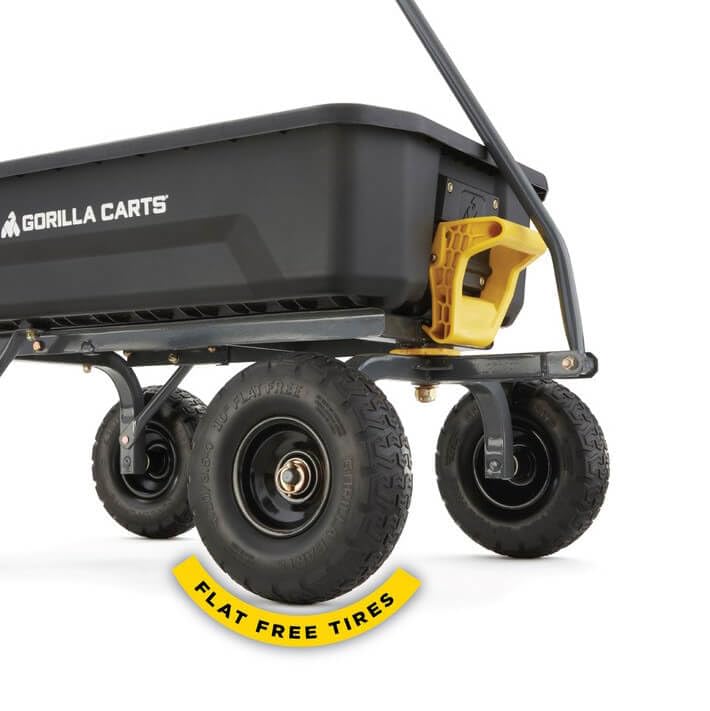 Gorilla Carts Heavy-Duty Dump Cart, Patented Quick-Release Dumping, Steel Frame, 600 lb Capacity, No-Flat 10-Inch Tires, Utility Wagon for Garden, Yard, Beach