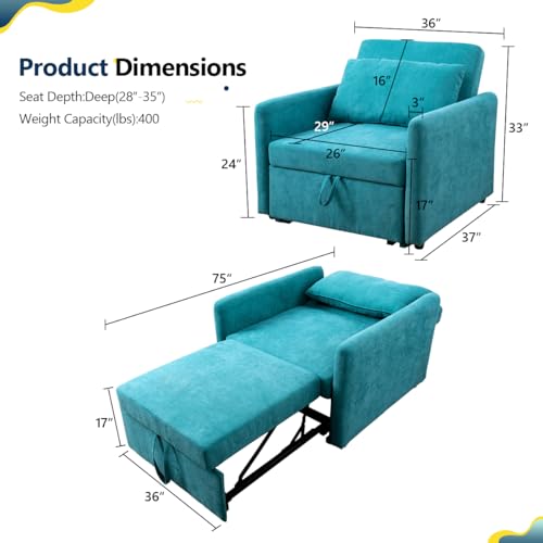 Convertible Sofa Bed Chair Sofabed, Red