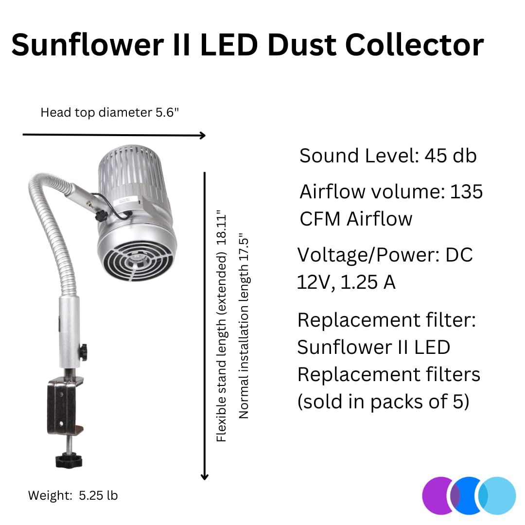 New and Improved Sunflower II LED Nail Dust Collector with 12 Extra Filters