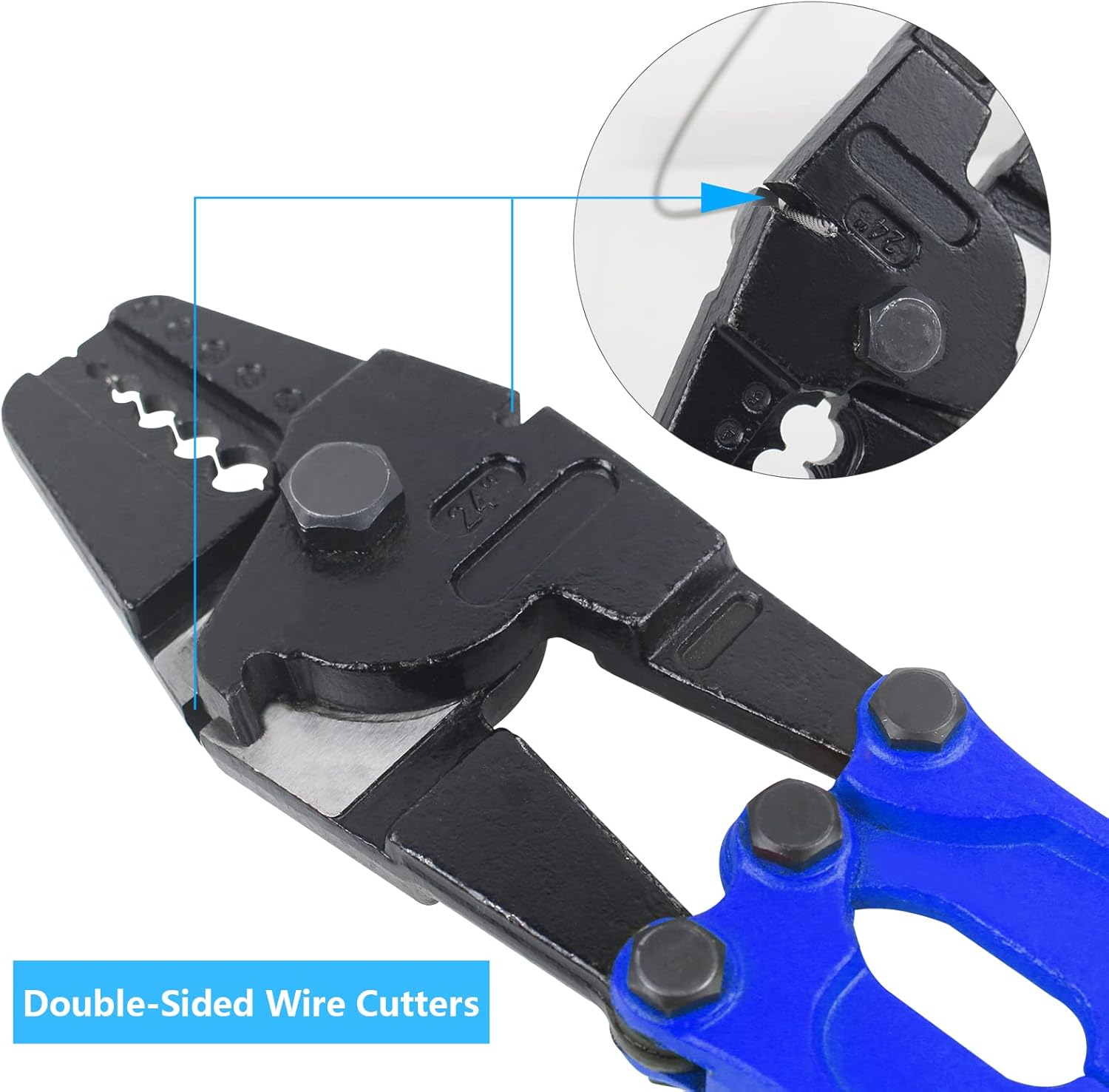 TOUGHER 24 Inch Hand Crimping Cutting Tool, Wire Rope Crimping Tool, Hand Swager Crimper Cutter for 1/16" 3/32" 1/8" 5/32" 3/16" Wires,with 50pc Aluminum Stop Sleeves Oval Sleeves Pack of 2