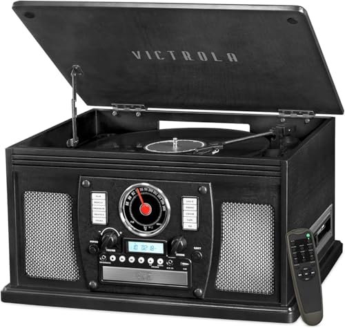 Victrola Navigator 8-in-1 Bluetooth Record Player with Built-in Speakers– 3 Speed Turntable, CD Player, Cassette, FM Radio, USB, RCA Out, Headphone Jack, Wireless Music Streaming, Real Wood (Mahogany)