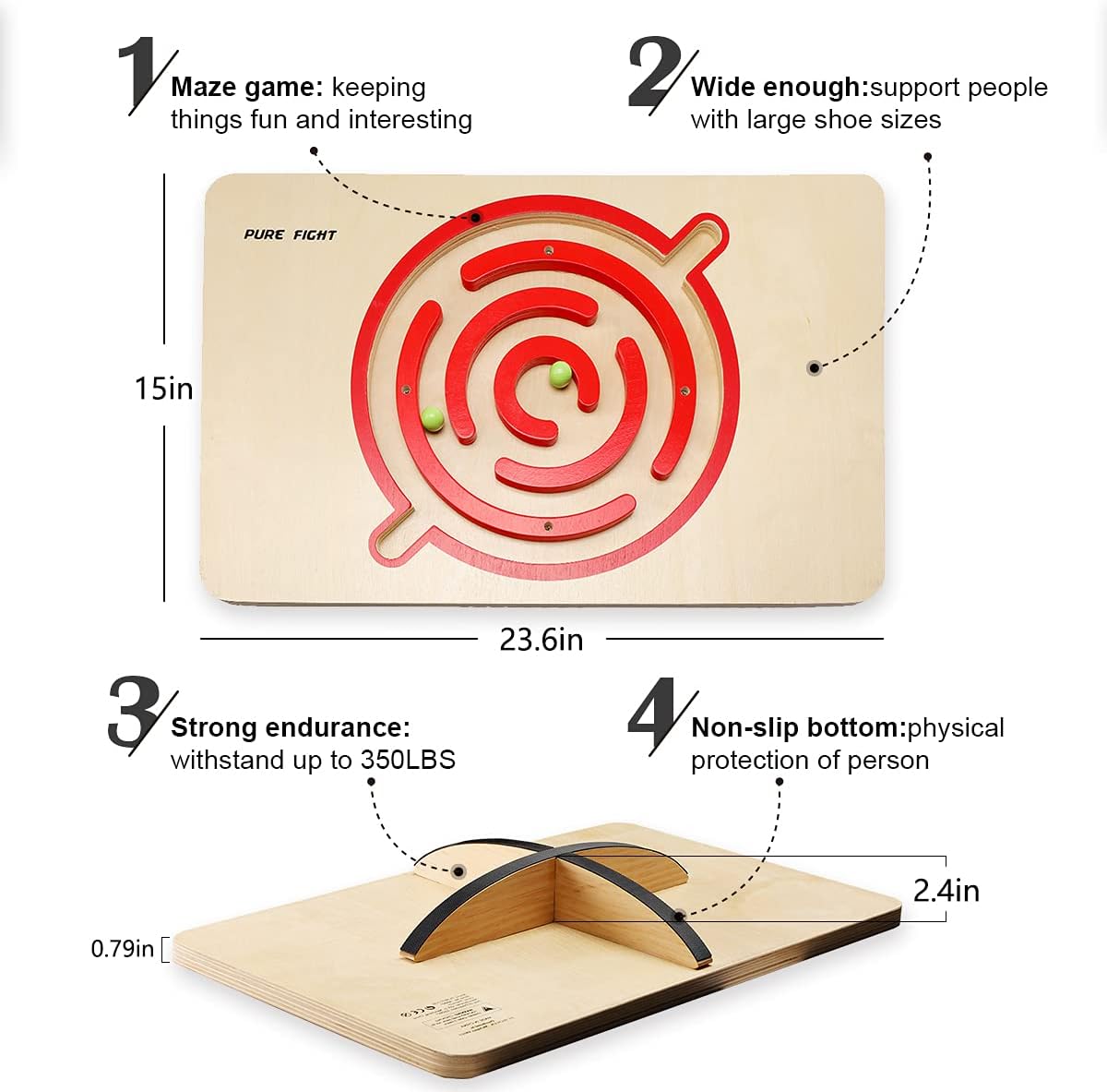 PUREFI Maze Balance Board Wooden X-Large,Strengthen Core Rocker Board,Wobble Board for Physical Therapy under Standing Desk, Rocker Trainer for Skateboard,Skiing, Surfing,Office Home Posture Exerciser