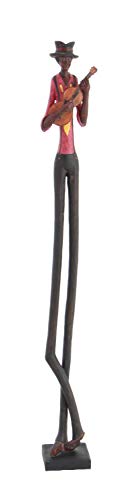 Deco 79 Polystone Musician Decorative Sculpture Tall Long Legged Jazz Band Home Decor Statues with Black Base Stand, Set of 4 Accent Figurines 5"W, 40"H, Brown