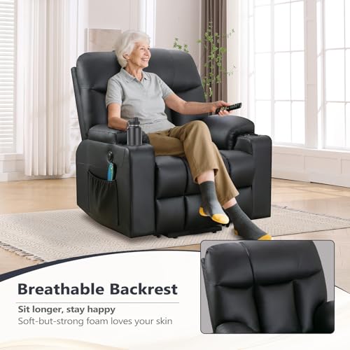 ANJ Large Power Lift Recliner Chair with Massage and Heat for Elderly Big People, Electric Wide Recliners, Heavy Duty and Safety Motion Fabric Reclining Mechanism with USB Ports, Side Pocket, Camel