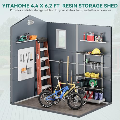 YITAHOME Light Gray Resin Tool Shed, 36 Cu Ft Waterproof Outdoor Horizontal Storage, Weather-Resistant Utility Shed with Air Vent for Trash and Lockable Doors, Garden Tools