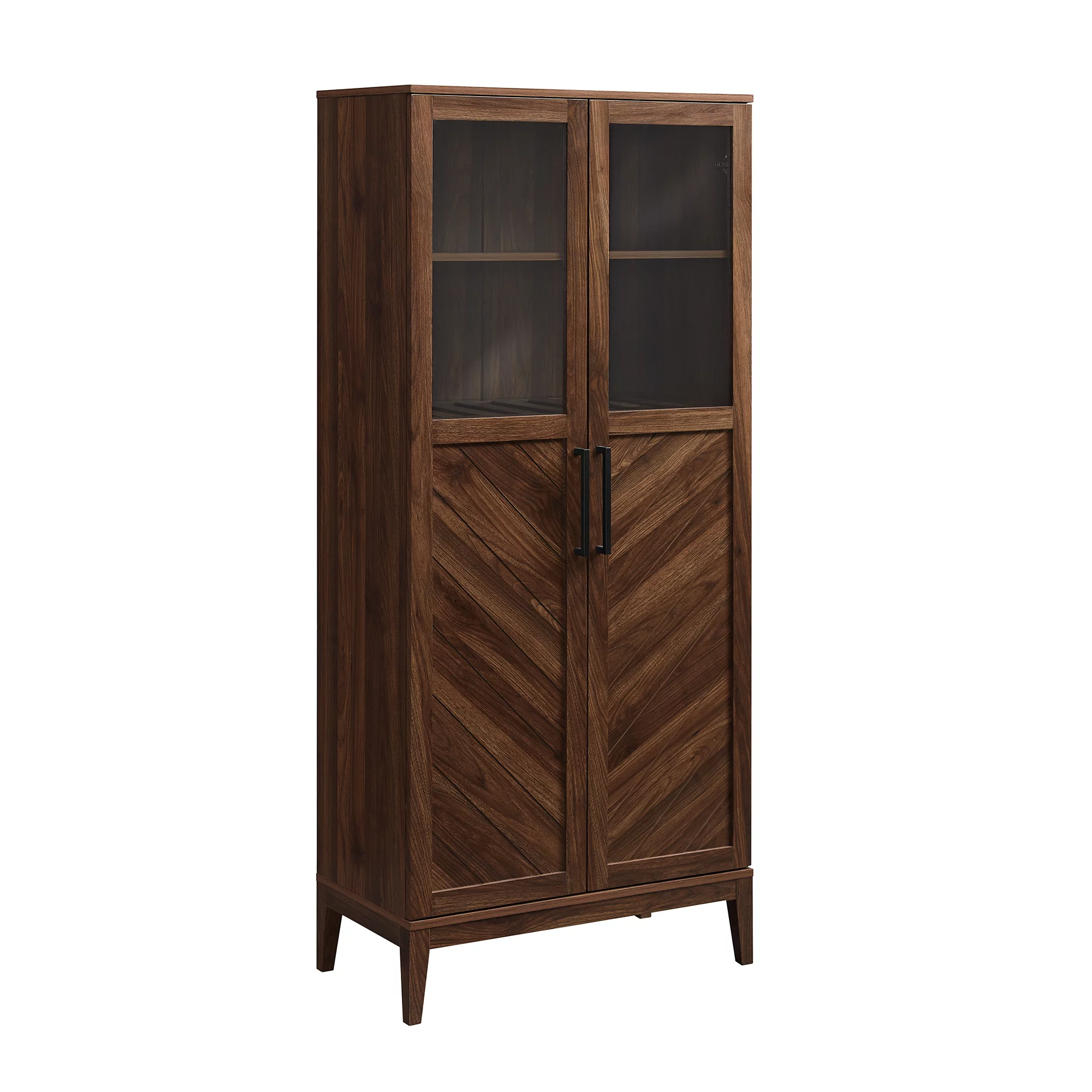 Walker Edison Mid Century 2-Door Chevron Bar Storage Cabinet, Dark Walnut