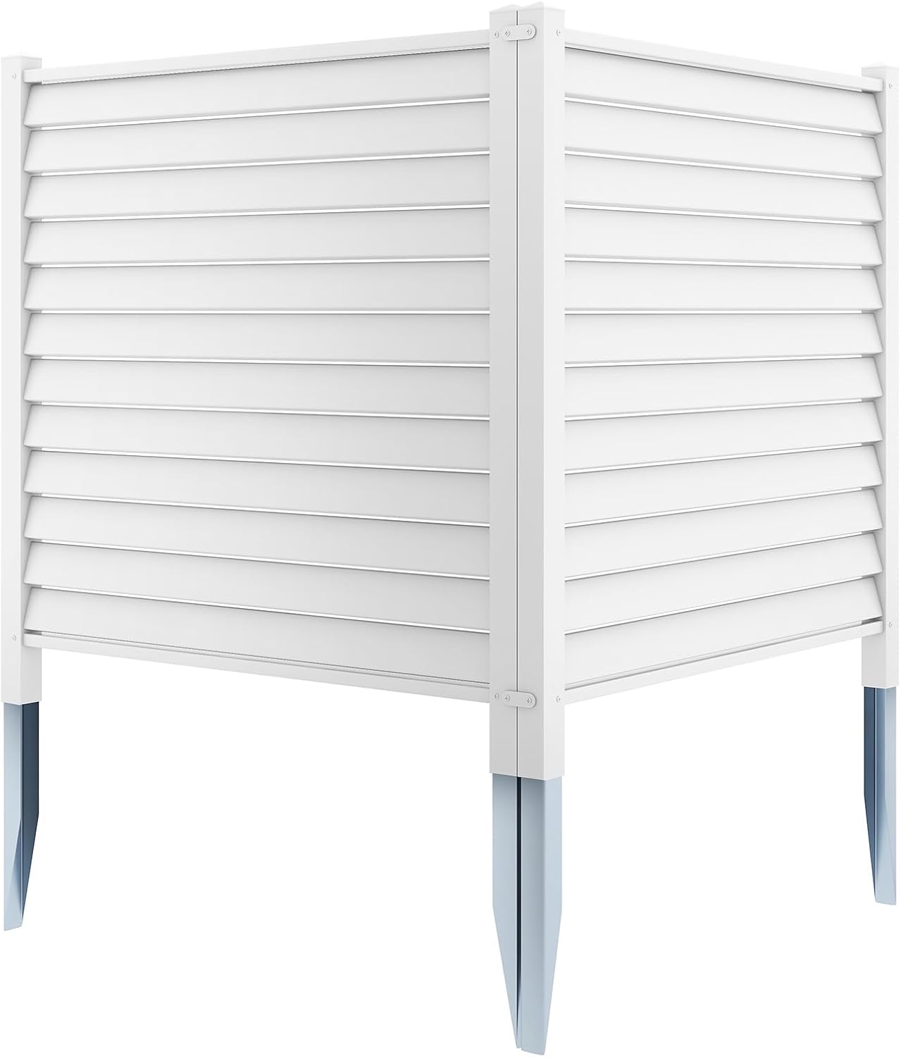 Giantex Air Conditioner Fence 2 Panels - 44''W x 45''H Outdoor Privacy Screens with 4 Metal Stakes, Decorative PVC Trash Can Enclosure, White Louvered AC Fence for Outside Unit Pool Garden Yard