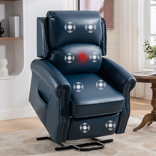 Oversized Power Lift Recliner Chair with Heat and Massage, Leather Power Recliner Chair with USB Port and Cup Holders, Big Large Recliner Chair for Seniors