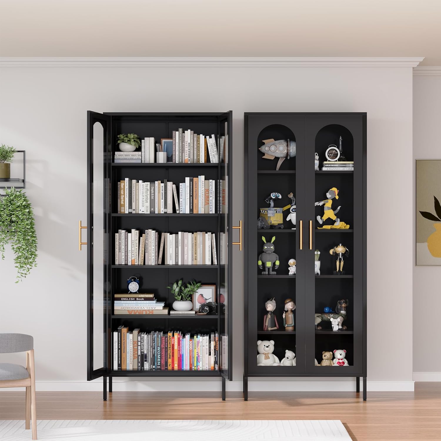 71" Tall Glass Display Cabinet,Curio Display Cabinet with 4 Adjustable Shelves,Metal Storage Cabinet with Glass Doors,Black Bookcase with Doors,Display Case for Home, School, Office,Kitchen