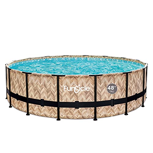Funsicle 14' x 42" Oasis Designer Round Frame Above Ground Outdoor Swimming Pool Set with SkimmerPlus Filter Pump, Ladder, and Pool Cover, Gray