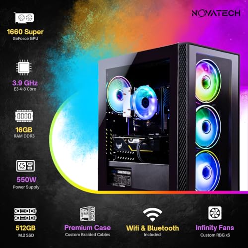 NOVATECH Phantom - Prebuilt Gaming PC Desktop Computer - RX580 8GB - Intel i7 Xeon 3.5GHz - 16GB RAM - 512GB M.2 SSD WiFi/BT, Win 10 Pro - Gaming Computer Tower - Pre Built PC Gaming - 1 Year Warranty