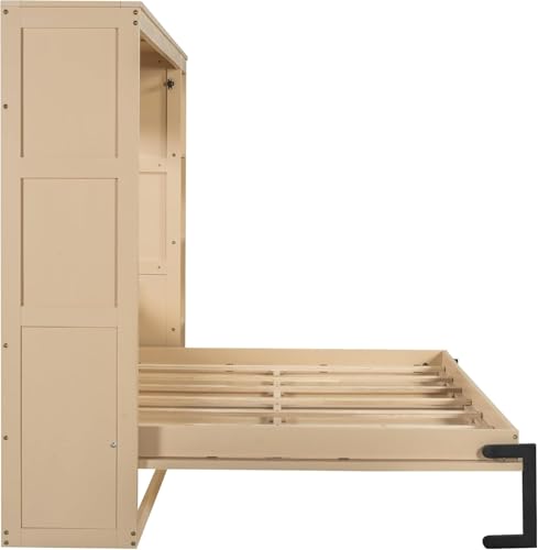 Full Murphy Bed with Storage Shelves,Wood Murphy Bed Cabinet with Storage Bookcase,Fold Up Bed Modern Murphy Wall Bed Full Size (White,Full)