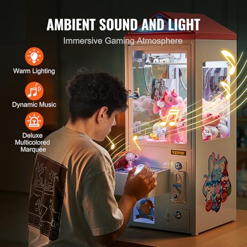 VEVOR Claw Machine, 0-3” Jaw Diameter 0-5” Jaw Lifting, Crane Prize Grabber Commercial Arcade Game Toys, Cool Fun Grab-and-Win Machine w/Light and Sound, Dispenser Vending Toy for Kids,Boys &Girls