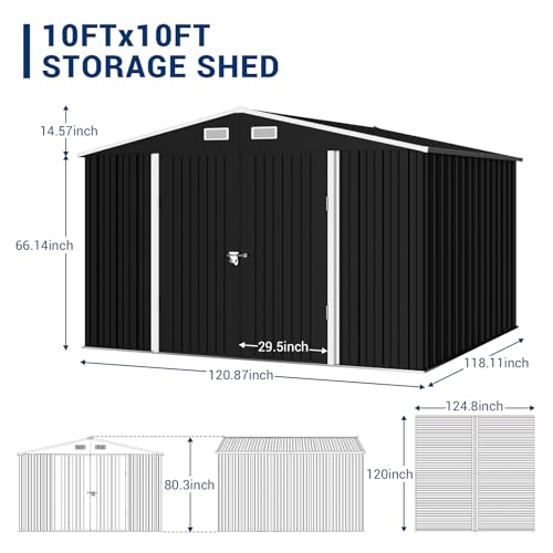 UDPATIO Outdoor Storage Shed 6 x 6 FT, Resin Garden Sheds with Floor Plastic Patio Outdoor Storage Shed with Lockable Door for Tool, Bike, Garbage Gray White