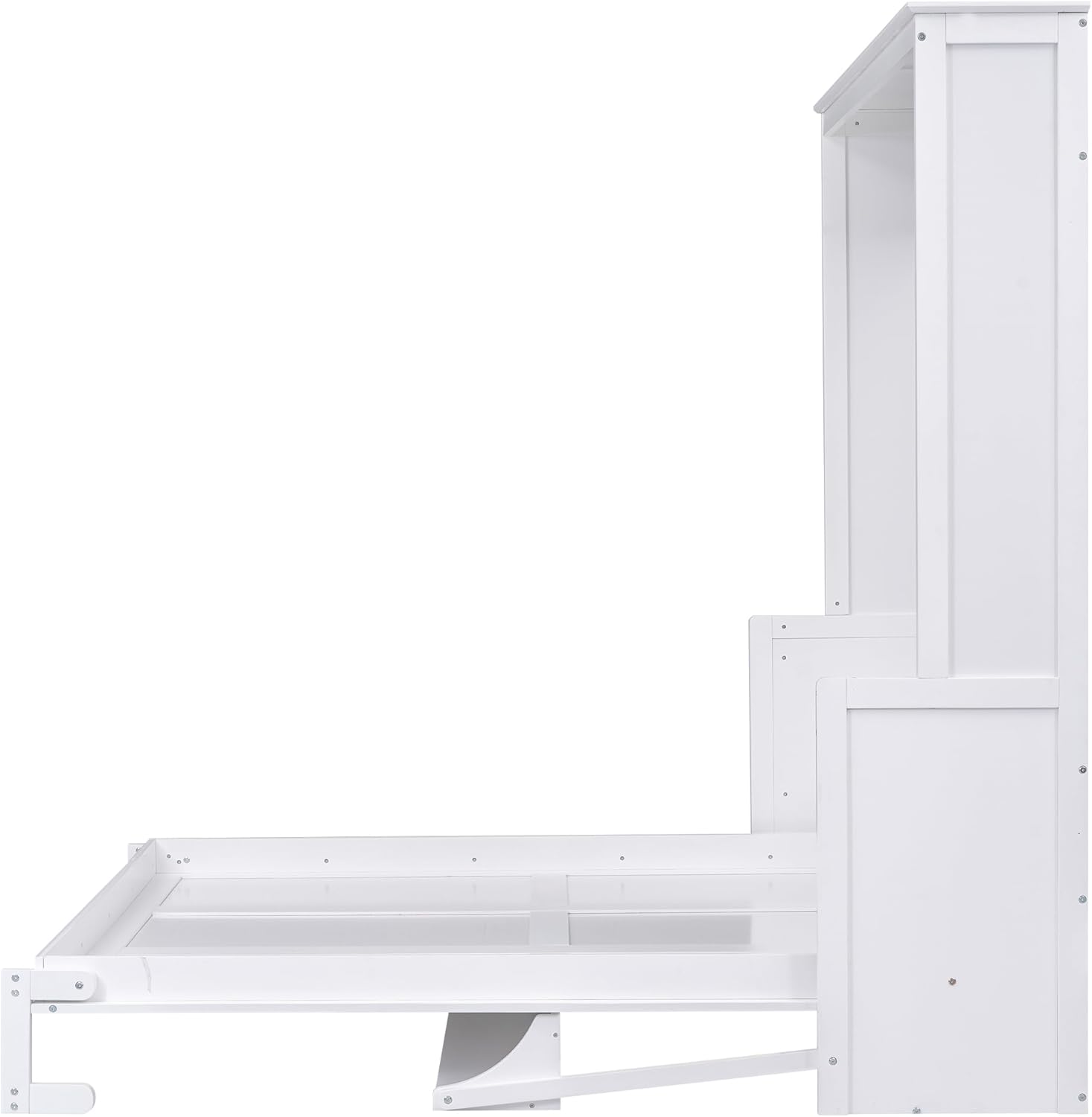 Queen Size Shelf, Wood Multifunctional Murphy Wall Bed Frame for Bedroom Living Room Furniture, Space-Saving, White