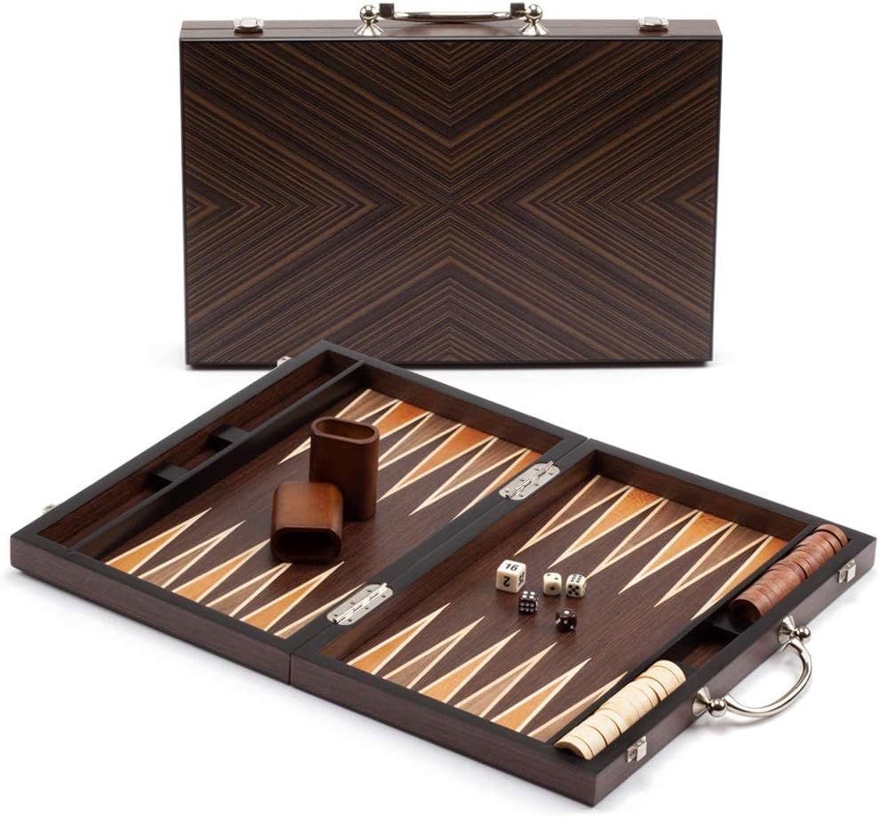 Premium Wooden Inlay Backgammon Board Game Set (Several Styles Available) (Double Stripe - 17 Inches) Pack of 2