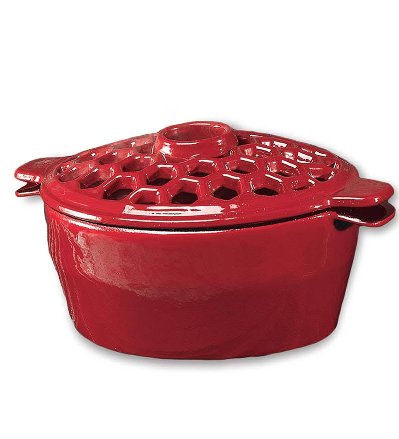 Plow u0026 Hearth 1.5 qt. Cast Iron Lattice Wood Stove Steamer - Red