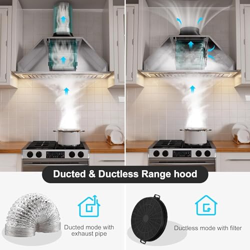 BRANO 30 Inch Insert Range Hood with Voice/Gesture/Touch Control, 900 CFM Built-in Kitchen Hood Vent with 4 Speed Exhaust Fan, Memory Mode, Adjustable Lights, Ducted/Ductless Convertible