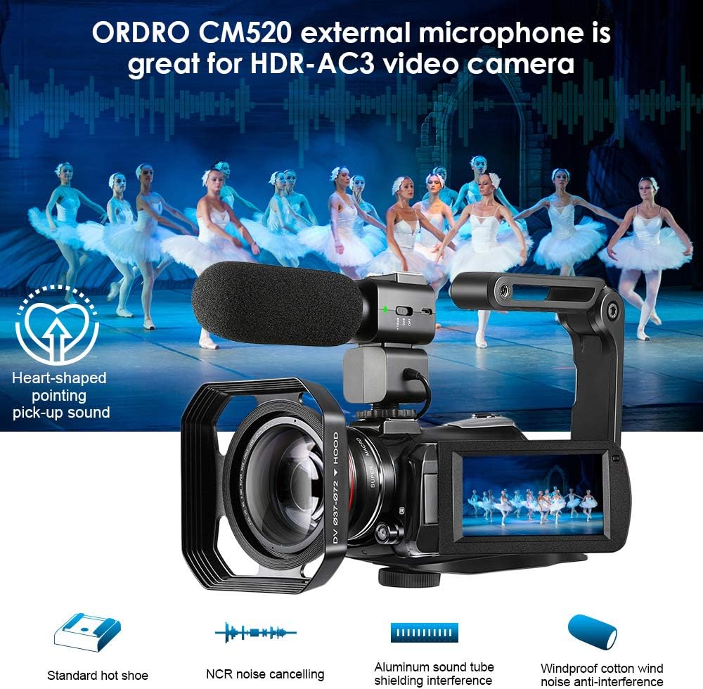 4K Camcorder Vlogging Camera for YouTube ORDRO HDR-AC3 Ultra HD Video Camera 1080P 60FPS IR Night Vision Wi-Fi Camera Recorder Digital Camcorders with Microphone Wide Angle Lens Handheld Stabilizer