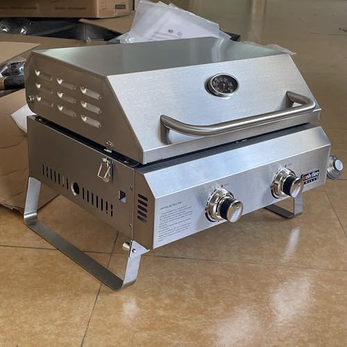 Onlyfire Flat Top Gas Griddle, 2-Burner Tabletop Propane Gas Grill Griddle, Portable Griddle for Outdoor Cooking Kitchen, Tabletop Griddle for BBQ Grill Camping Tailgating RV, Stainless Steel