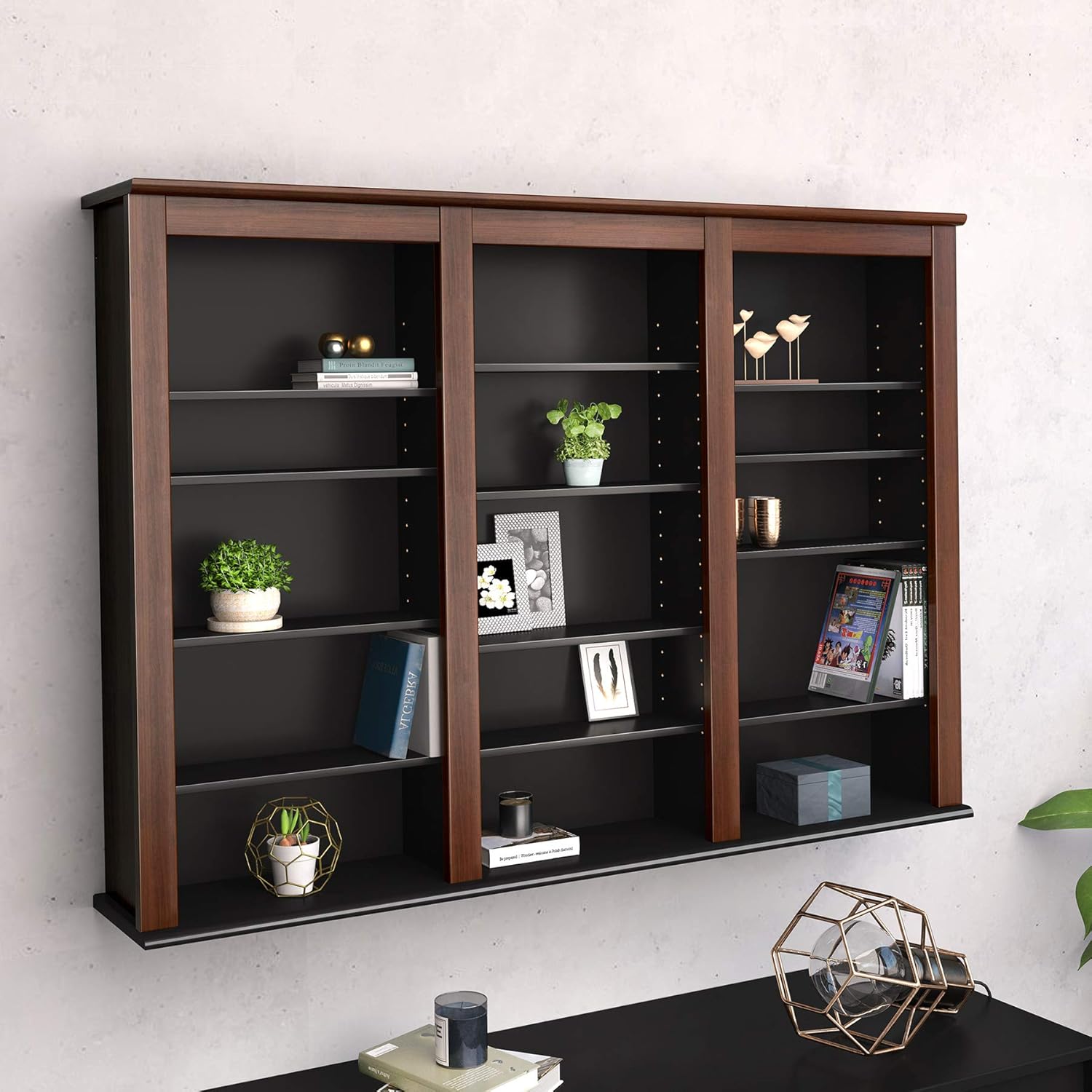 Prepac Triple Wall Mounted Storage Cabinet, Cherry and Black