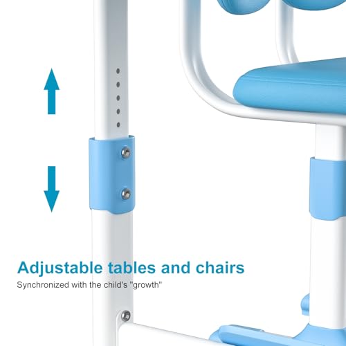 Kids Desk and Chair Set,Height Adjustable Children School Study Table and Chair Set with Sitting Corrector,Desk Chair with Book Stand, Foot Pedal, Partition Design Student Writing Table Desk