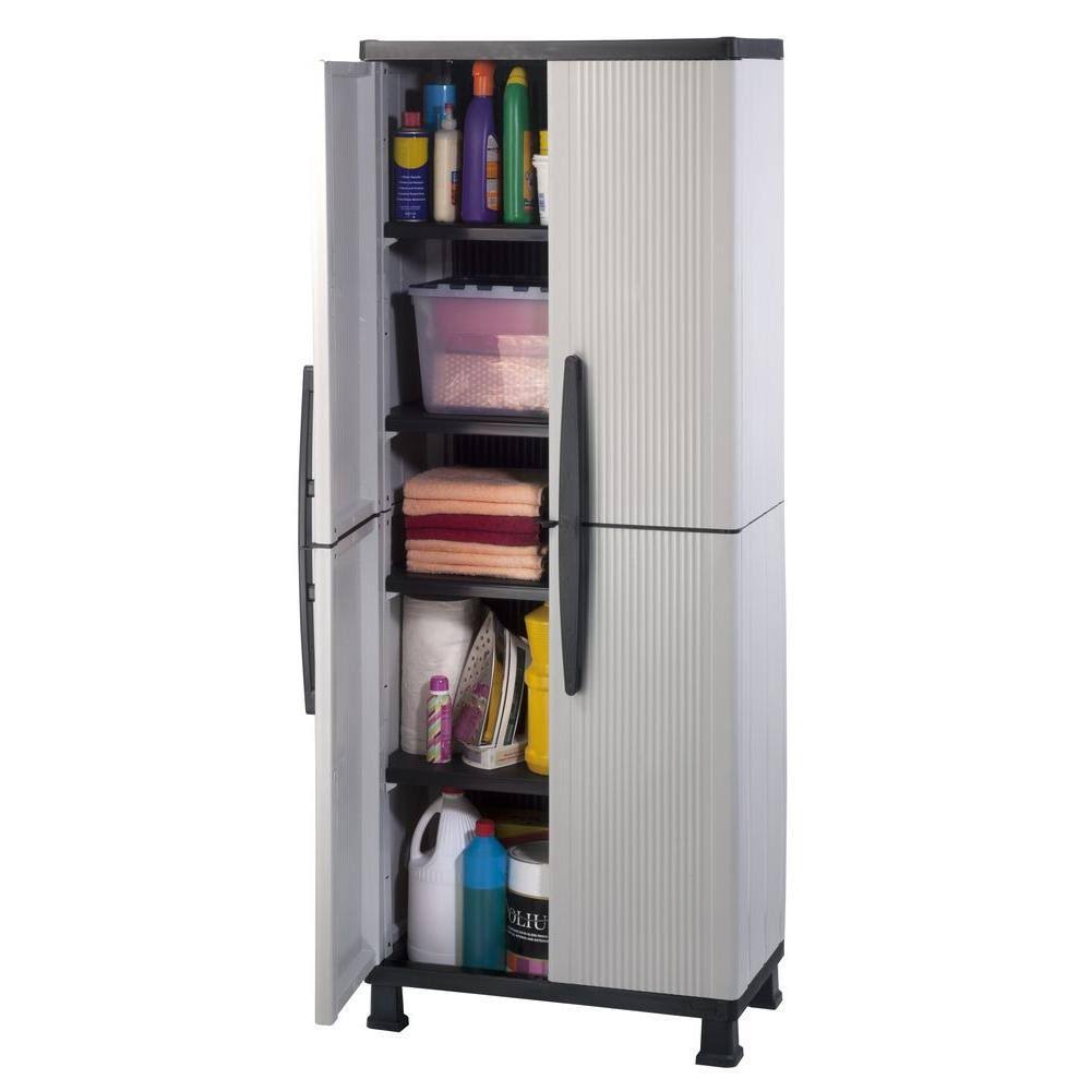 HDX 27 in. W 4 Shelf Plastic Multi-Purpose Cabinet in Gray 221874