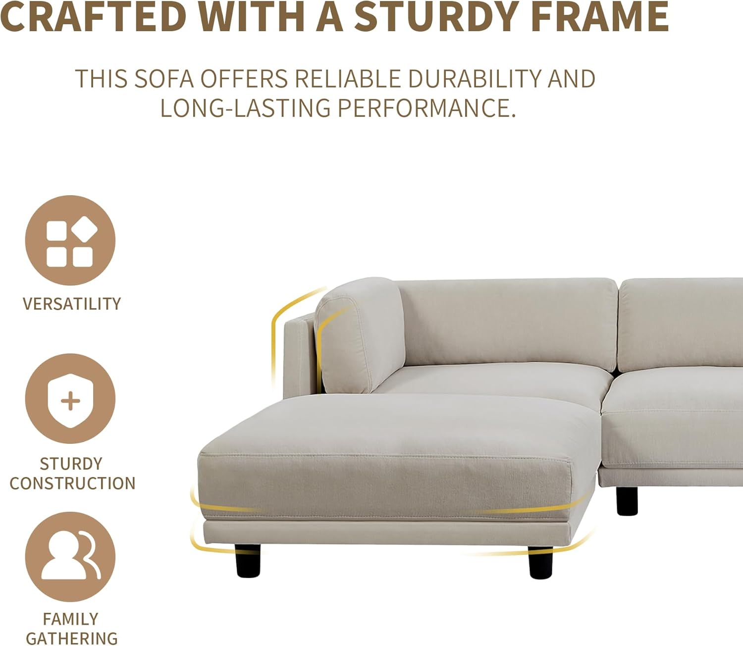 L Shaped Convertible Modular Sectional Sofa with Extra Wide Chaise , Deep Seat Reversible Corner Couch with Thicked Cushion ,Polyester Blend Upholstered Sofa&Couches for Living Room Furniture Sets