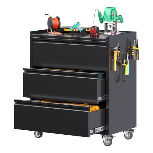 73" H Metal Storage Cabinet with Wheels, Garage Storage Cabinet with 4 Adjustable Shelves and Lockable Doors for Garage Home Office Utility Room,Required Assembly,Black