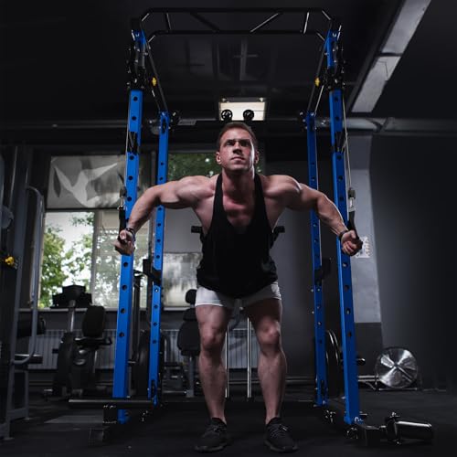 RitFit Multi-Function Squat Rack Power Cage PPC03 with Cable Crossover System, 1000LBS Capacity Power Rack and Packages with Optional Weight Bench, Barbell Weight Set, for Garage Workout & Home Gym