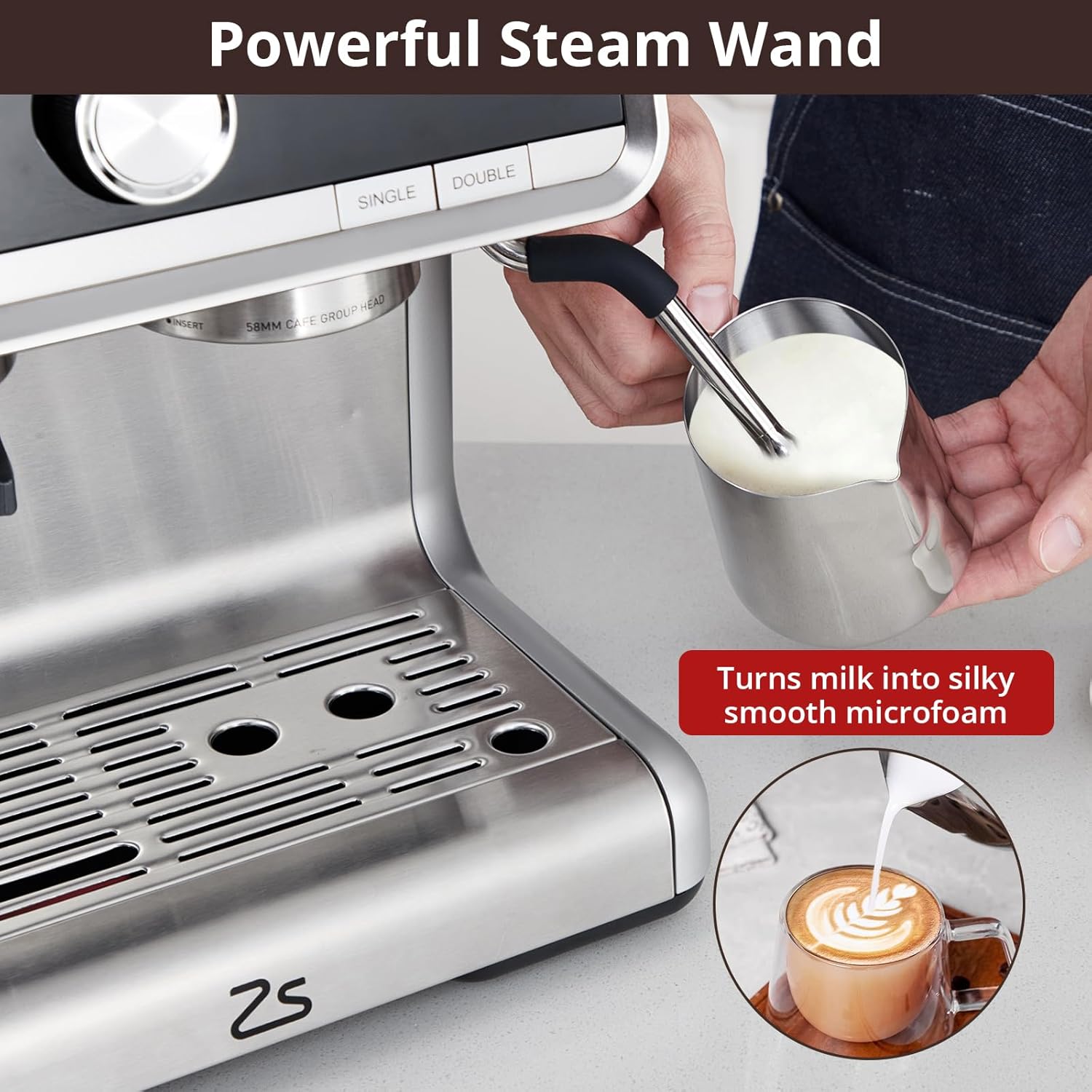 Espresso Machine with 20 Bar - Espresso Machines Brushed Stainless Steel, Professional Espresso Maker with Milk Frother Steam Wand, 2.8L Tank, for Cappuccino, Macchiato ,Latte, Gift for Dad or Mom