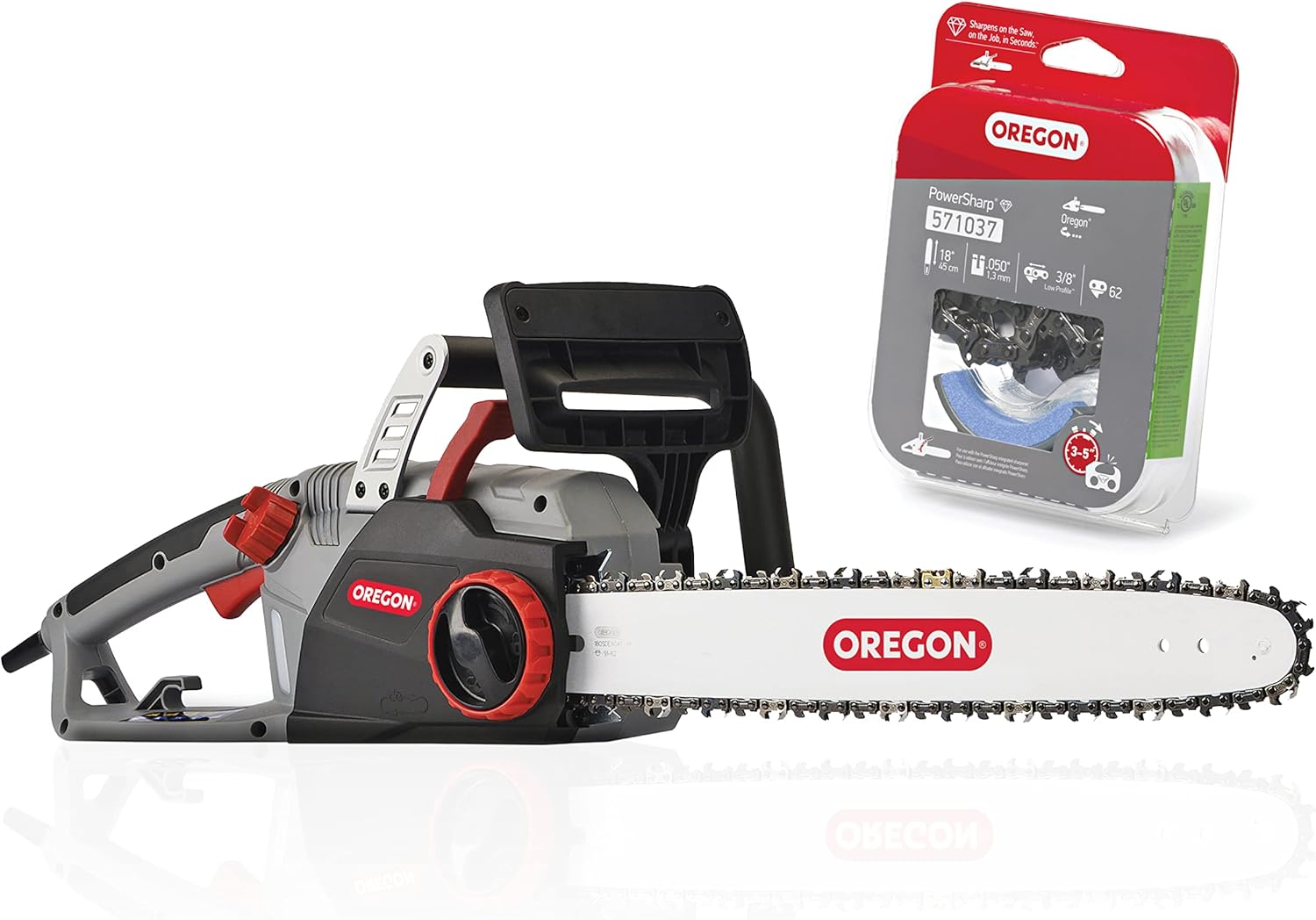 Oregon CS1500 18-inch 15 Amp Self-Sharpening Corded Electric Chainsaw, with Integrated Self-Sharpening System (PowerSharp) and Chain Brake for Safety, 120V