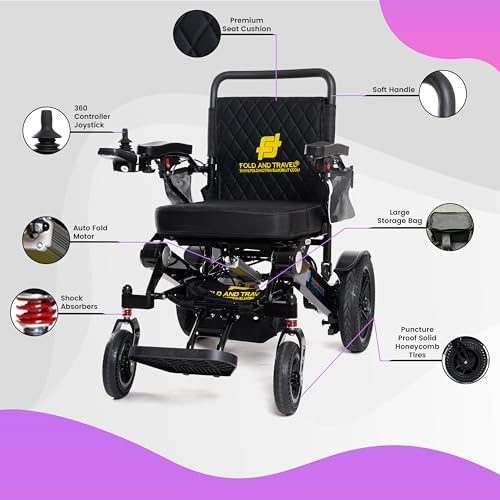 Premium Auto Folding Electric Wheelchair Portable Power Wheel Chair Advanced Mobility Solution for Adult and Senior (1 Battery 15+ Miles Range, Blue)