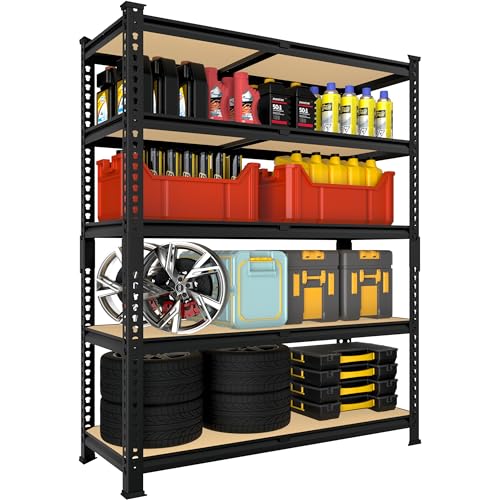 5 Tier Garage Storage Shelves - 32" W x 16" D x 63" H Adjustable Heavy Duty Metal Shelving Unit, Garage Shelving Utility Storage Rack for Basement, Pantry, Kitchen, Black, 2 PCS