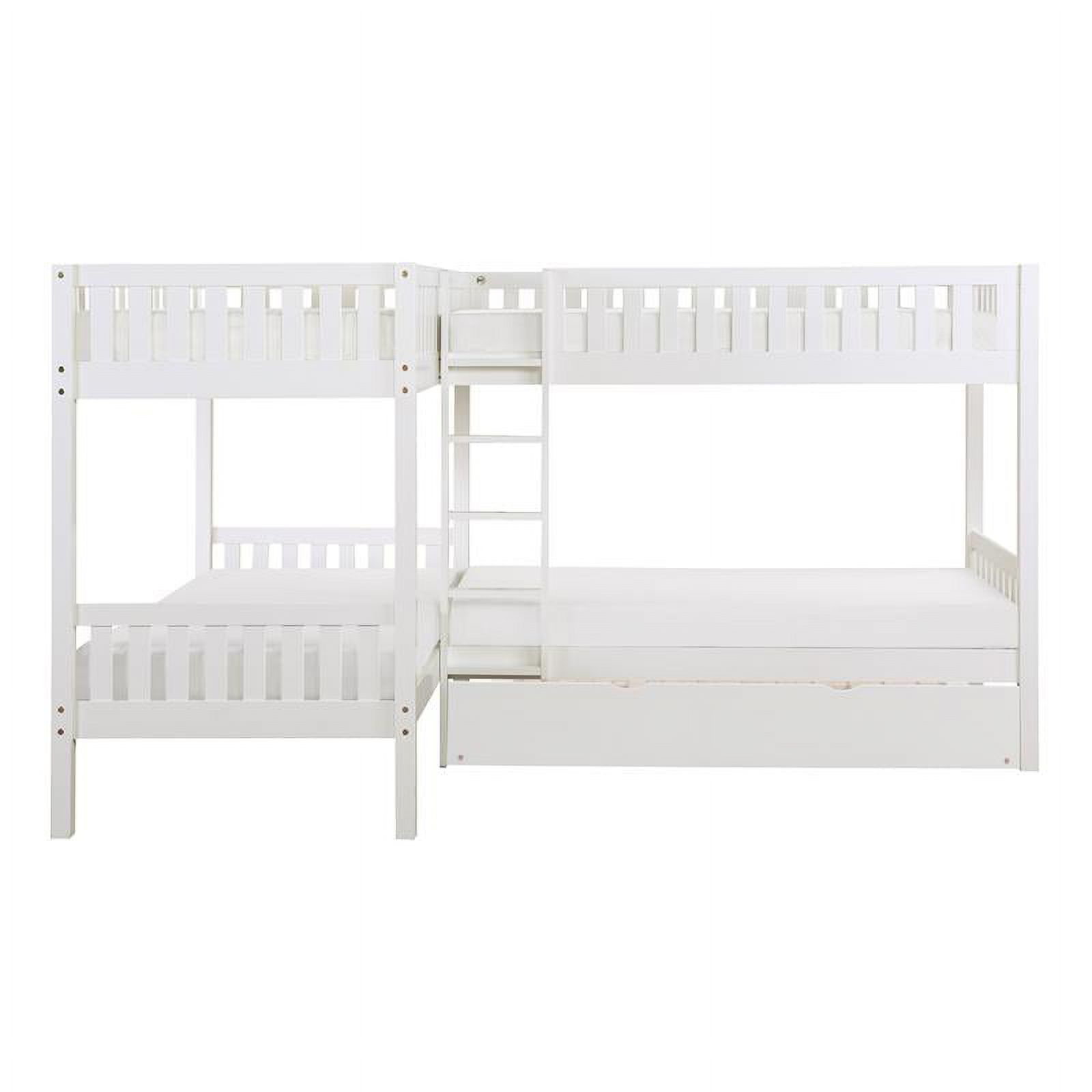 Lexicon Galen Transitional Wood Corner Bunk Bed with Twin Trundle in White