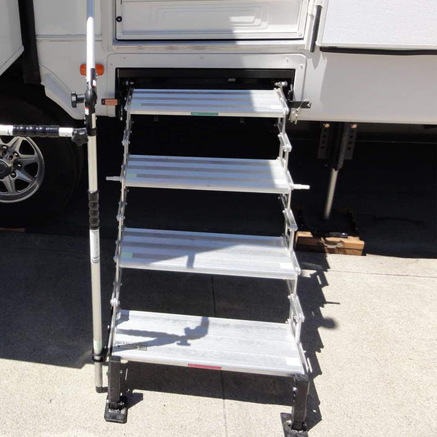 Torklift A8103 GlowStep Revolution Aluminum Bolt-On Folding Stairs with 3 Steps and All Terrain Height Adjustment for RVs and Campers, Silver
