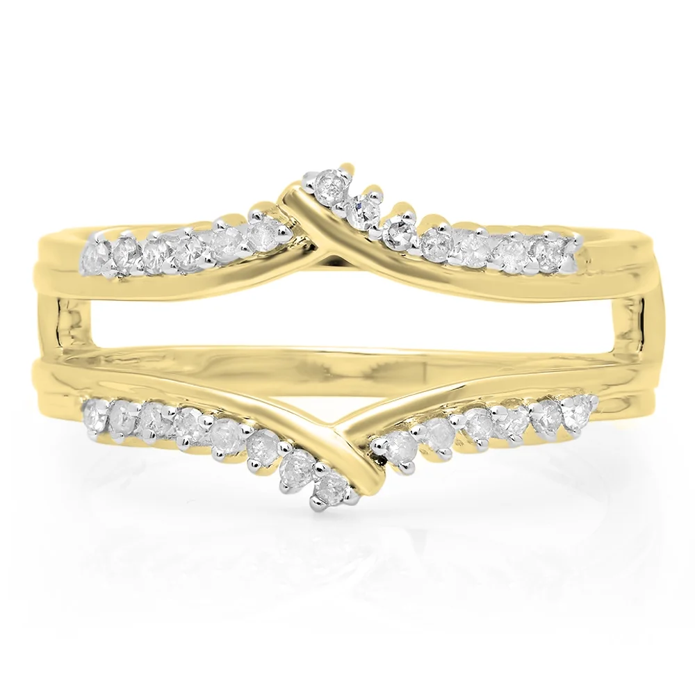 Dazzlingrock Collection 0.25 Carat (ctw) 14K Round Diamond Wedding Band Enhancer Guard Double Ring 1/4 CT, Yellow Gold, Size 6