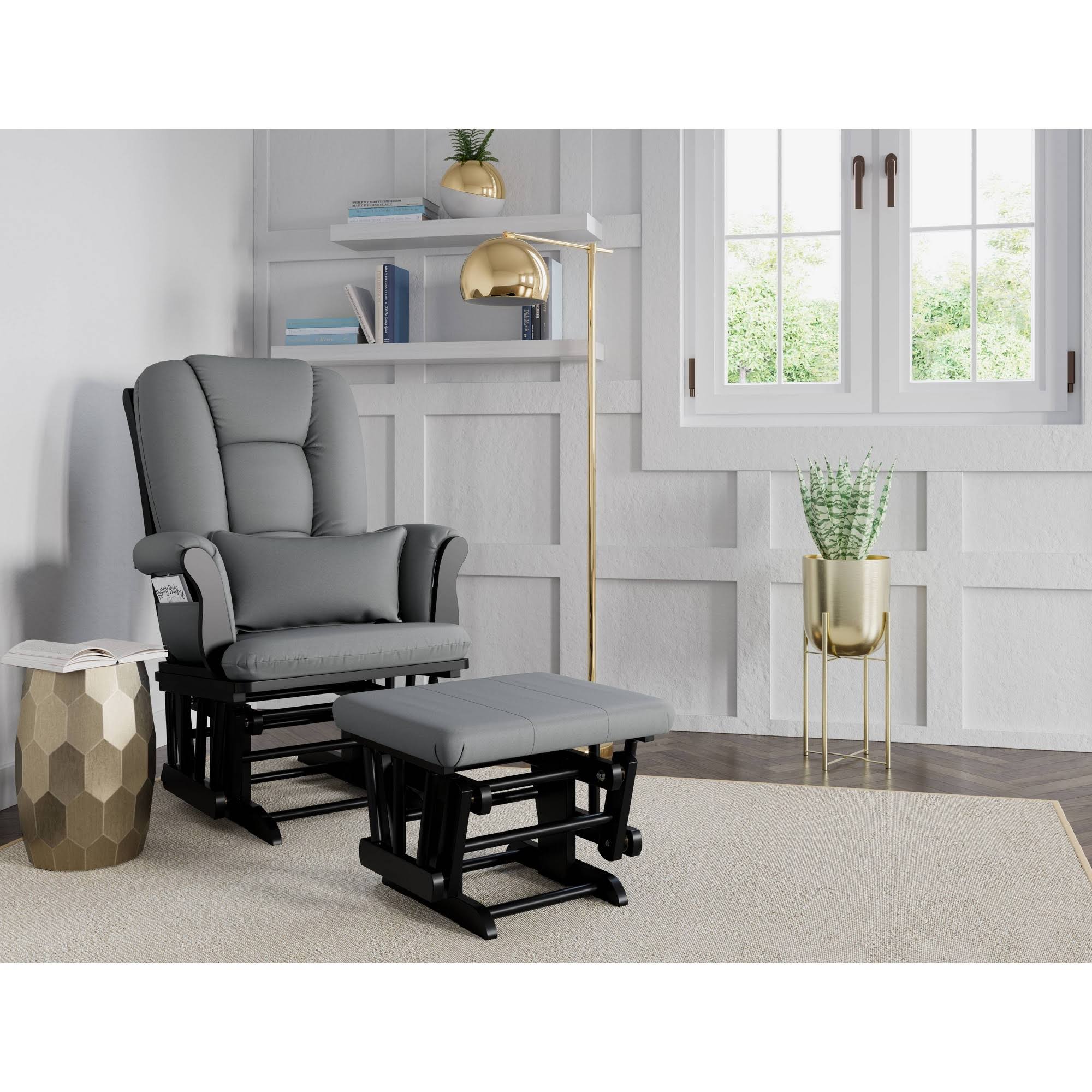 Storkcraft Tuscany Black Glider and Ottoman - Gray